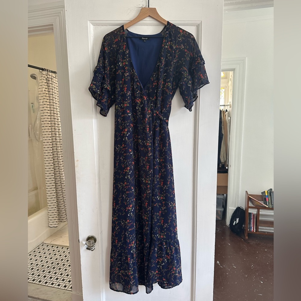 Madewell Blue Tie Front Empire Waist Maxi Dress